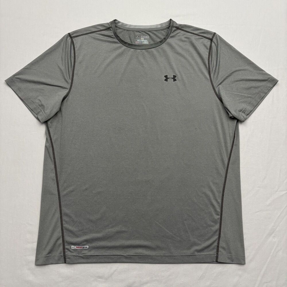 Under Armour Mens Shirt Gray 3XL Fitted Fit Heat Gear Short Sleeve Activewear